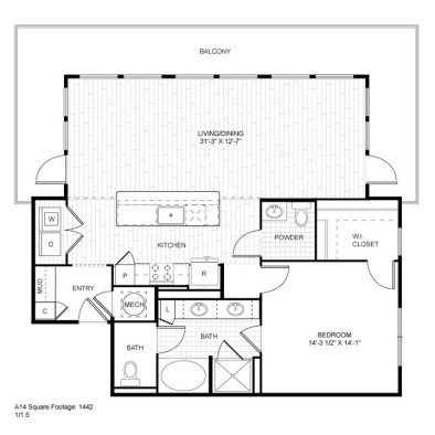 Ash at the Branch Floor Plan 1 Bedroom 1 Bath 1 Bed 1 Bath 1108 sqft