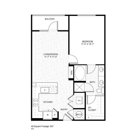 Ash at the Branch Floor Plan 1 Bedroom 1 Bath 1 Bed 1 Bath 778 sqft