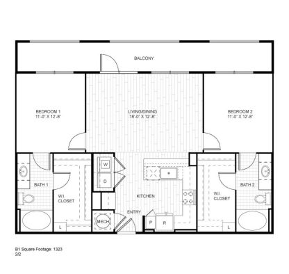Ash at the Branch Floor Plan 2 Bedroom 2 Bath 2 Bed 2 Bath 1113 sqft