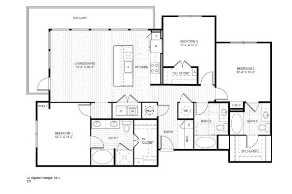 Ash at the Branch Floor Plan 3 Bedroom 3 Bath 3 Bed 3 Bath 1596 sqft