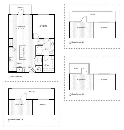 Ash at the Branch Floor Plan 1 Bedroom 1 Bath 1 Bed 1 Bath 788 sqft