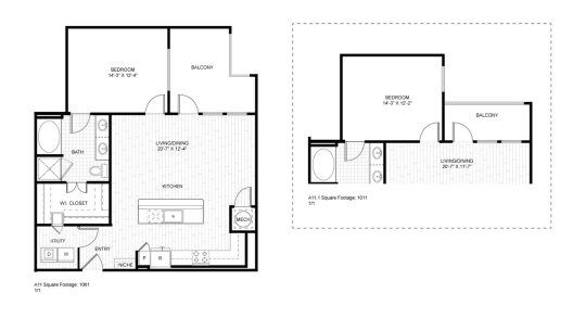 Ash at the Branch Floor Plan 1 Bedroom 1 Bath 1 Bed 1 Bath 864 sqft