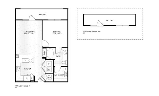 Ash at the Branch Floor Plan 1 Bedroom 1 Bath 1 Bed 1 Bath 684 sqft