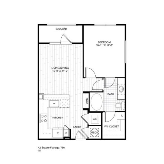 Ash at the Branch Floor Plan 1 Bedroom 1 Bath 1 Bed 1 Bath 695 sqft