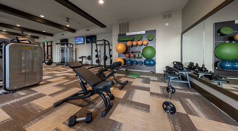 a gym room with exercise equipment and weights at The Ash at  Branch